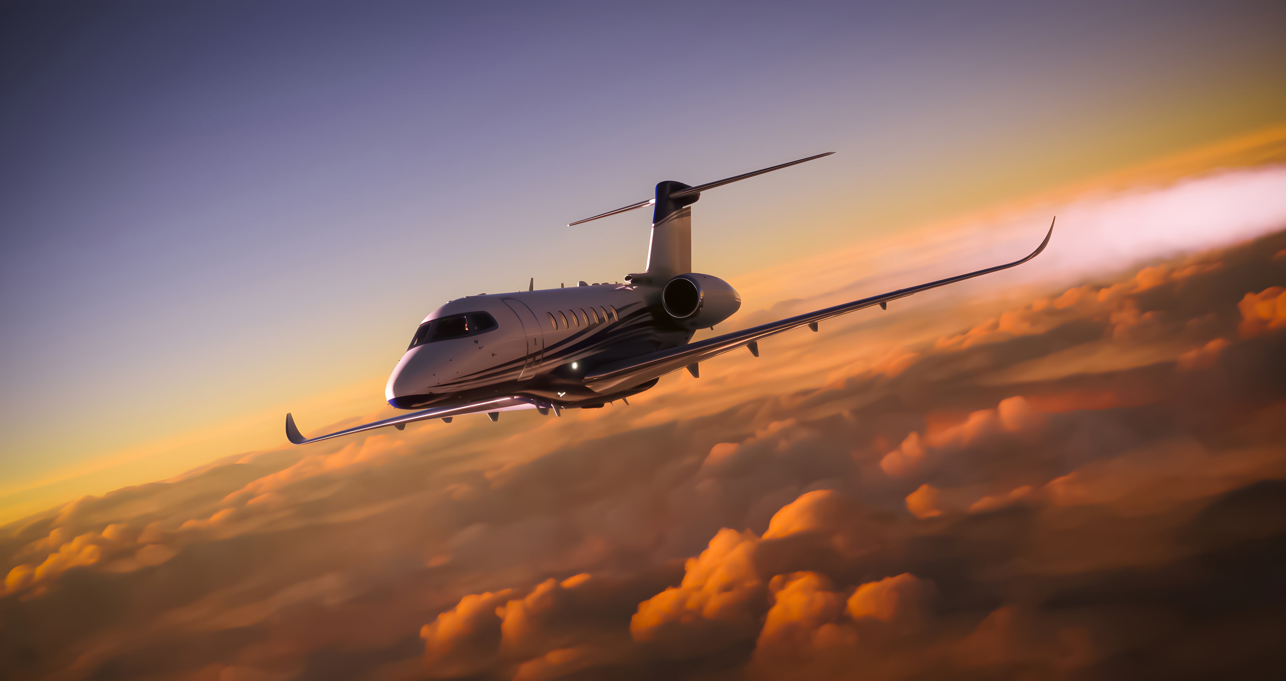Airplane flying and surrounded by clouds