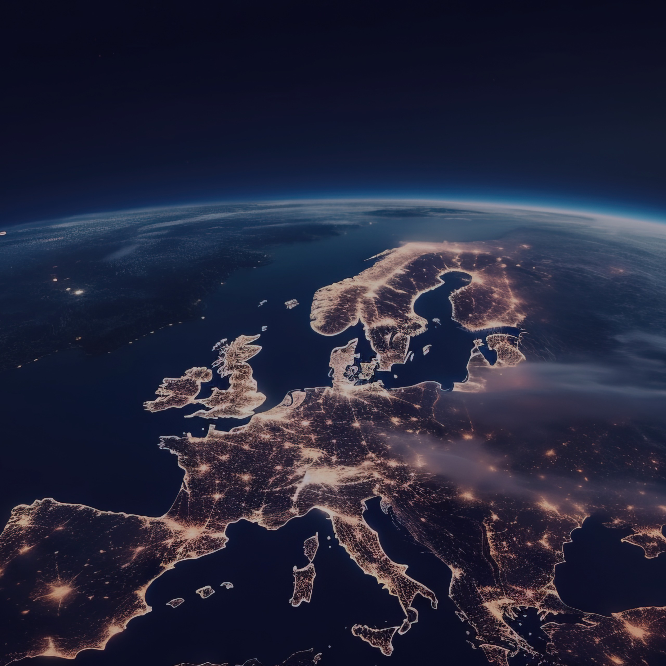 Map of Europe in the night with all the lights